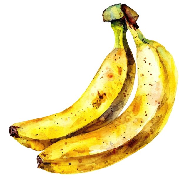 Een bos rijpe bananen komt tot leven in dit aquarel schilderij