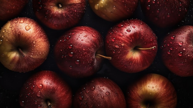 Een bos rode appels met waterdruppels erop