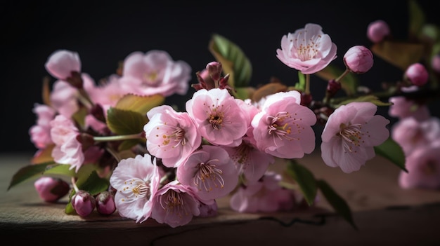 Een bos roze bloemen met het woord kers op de bodem