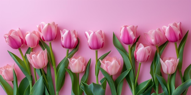 Een bos roze lieve tulpenbloemen op een vlakke achtergrond