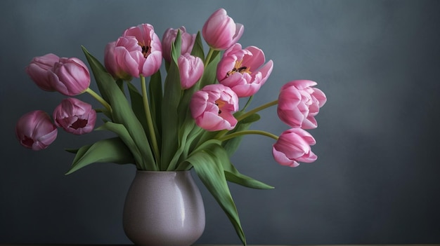 Een bos roze tulpen in een vaas