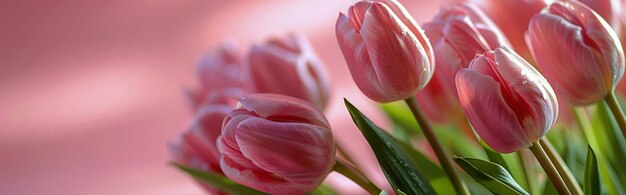 Een bos roze tulpen met groene stengels