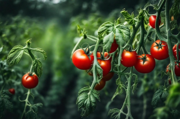 een bos tomaten die op een plant staan