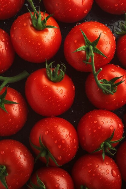 Een bos tomaten met groene bladeren erop