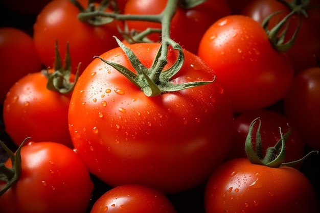 Een bos tomaten met het steeltje eraan