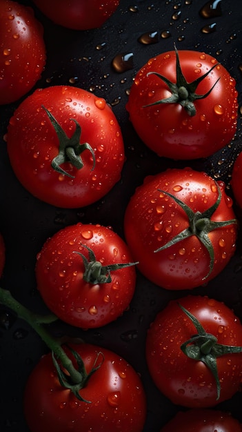 Een bos tomaten met waterdruppels erop