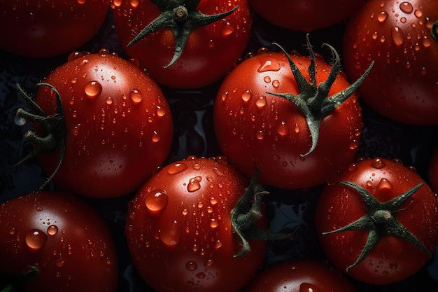 Een bos tomaten met waterdruppels erop