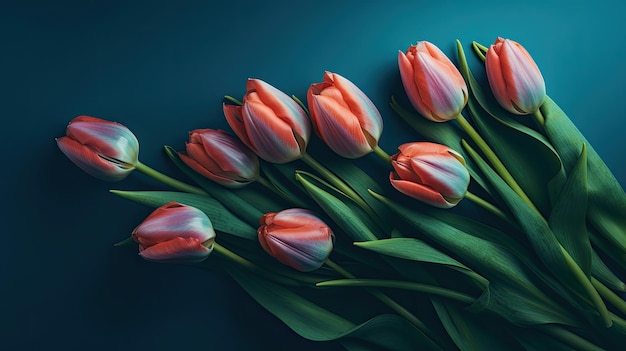 Een bos tulpen op een blauwe achtergrond