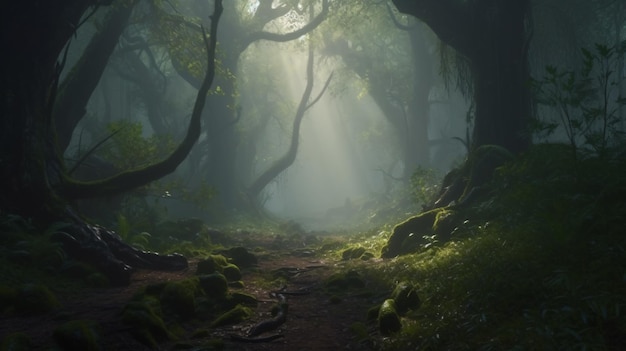 Een bos vol met veel groene bomen