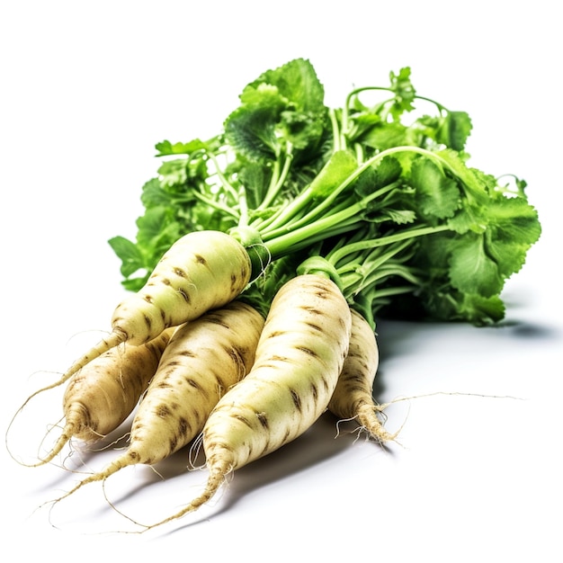 Een bos wasabi-planten staat op een witte achtergrond