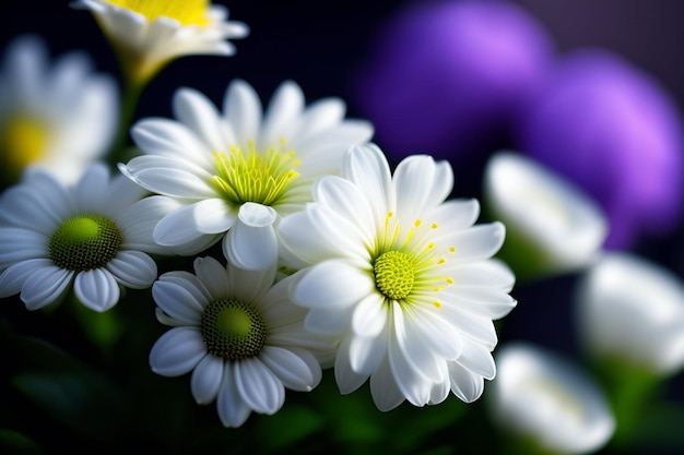 Een bos witte bloemen met een geel hart