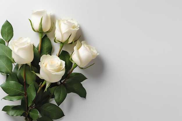 Een bos witte rozen bovenop een tafel Generatief AI-beeld