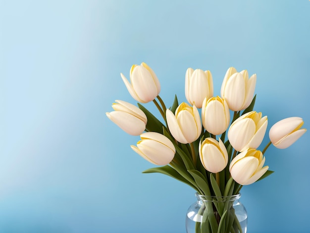 Een bos witte tulpen in een glazen vaas vieren Moederdag
