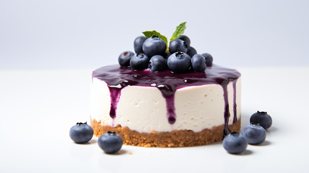 Een bosbessen cheesecake met bosbessen erop