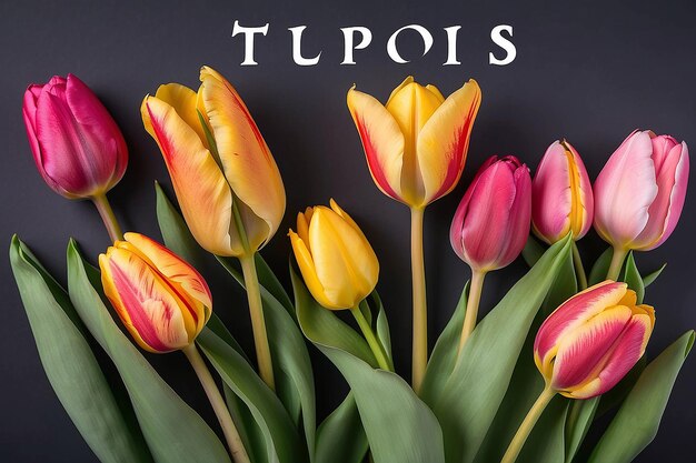 Een bosje tulpen met het woord tulpen onderaan.