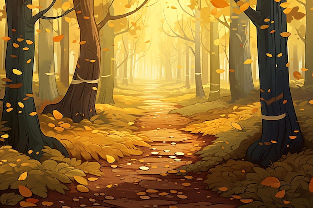 Een bospad bedekt met een tapijt van gouden bladeren vector herfstachtergrond