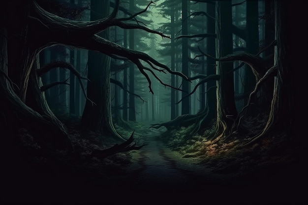 Een bospad in het bos met een pad dat naar het bos leidt.