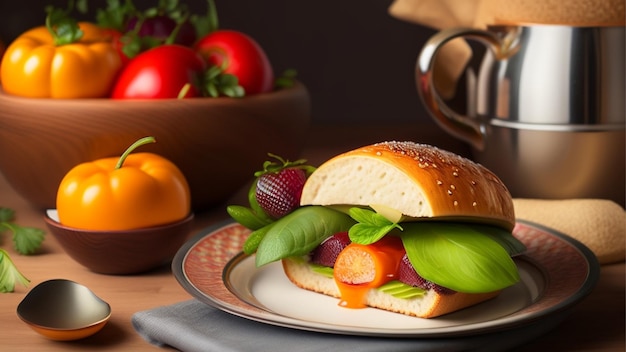 Een boterham met bietjes en tomaten erop