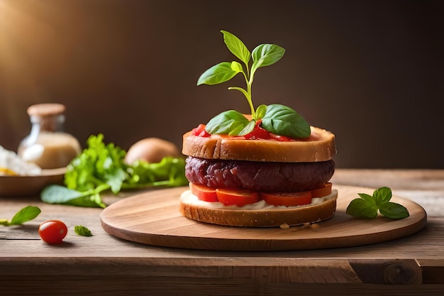 een boterham met een stuk brood en wat eten erop