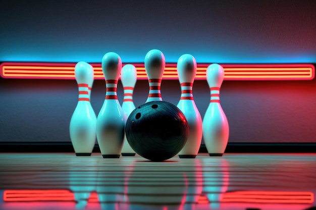 Foto een bowlingbaan met een bal ervoor