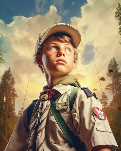 Foto een boy scout zomerkamp op de achtergrond