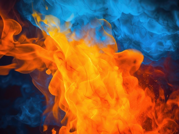 Foto een brand in een blauwe en oranje achtergrond generatieve ai
