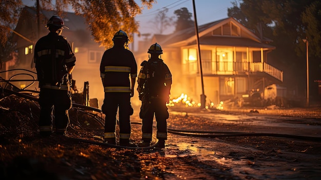 Foto een brandweer op de locatie van een woningbrand