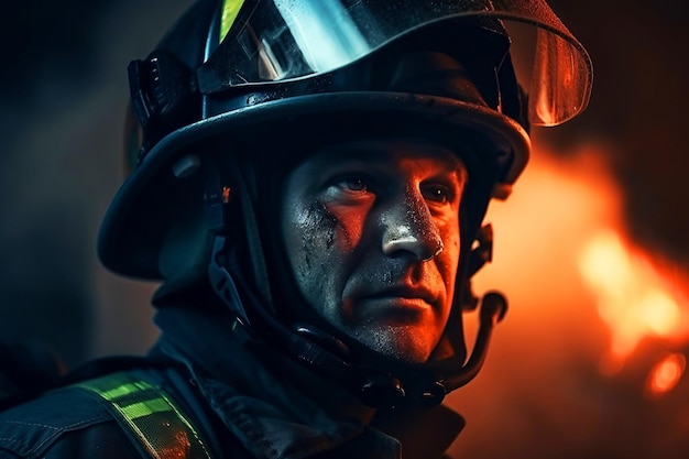 Een brandweerman die het bos redt van een ongecontroleerde wildfireGenerative AI illustratie Close-up portret