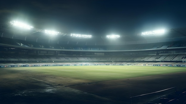 Een breed shot van cricketstadion 's nachts