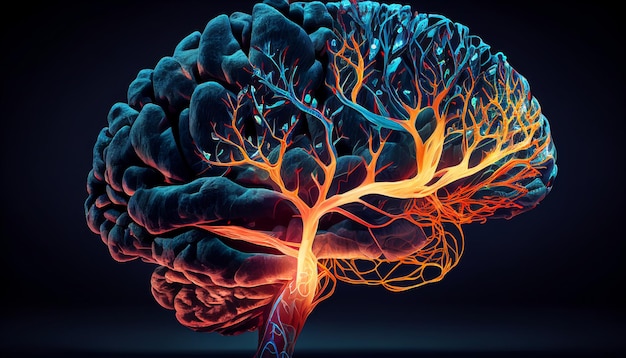 Een brein tijdens het denken met neurale verbindingen benadrukte generatieve AI