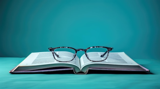 Een bril die bovenop een opengeslagen boek rust