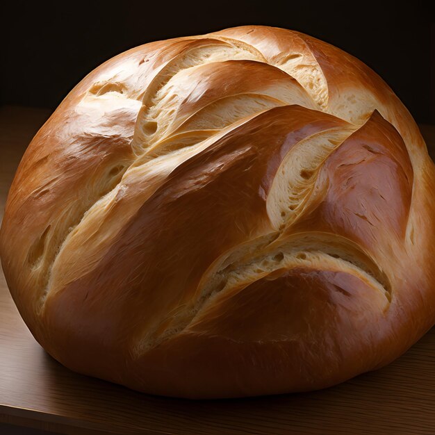 Een brood staat op een tafel met een donkere achtergrond