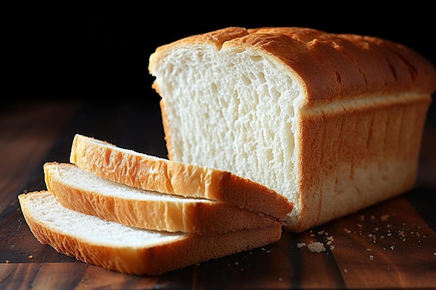 een brood wordt op een tafel in plakjes gesneden.