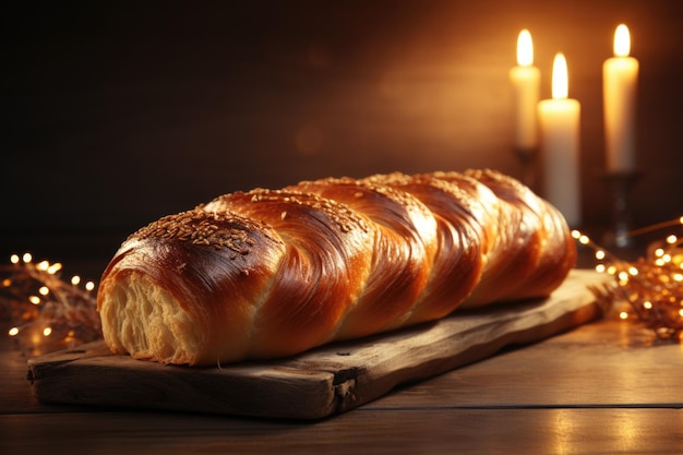 Een broodje brood op een houten snijplank