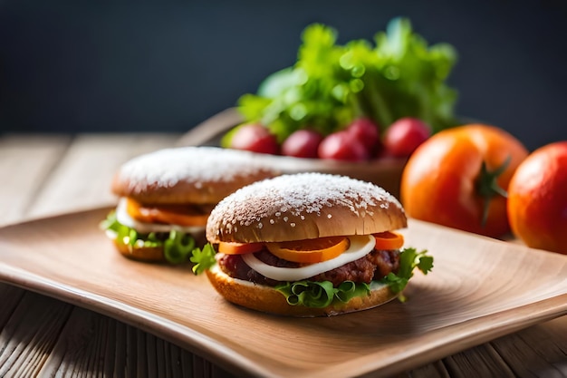 Foto een broodje met een bagel en een fruitmand met daarachter een fruitmand.