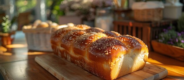 Een broodje op een houten snijplank
