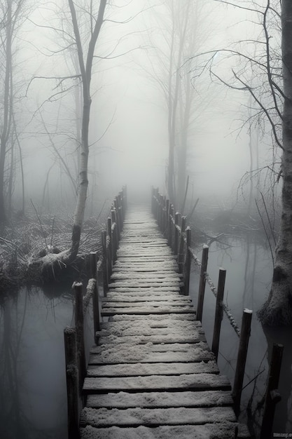 Een brug in de mist