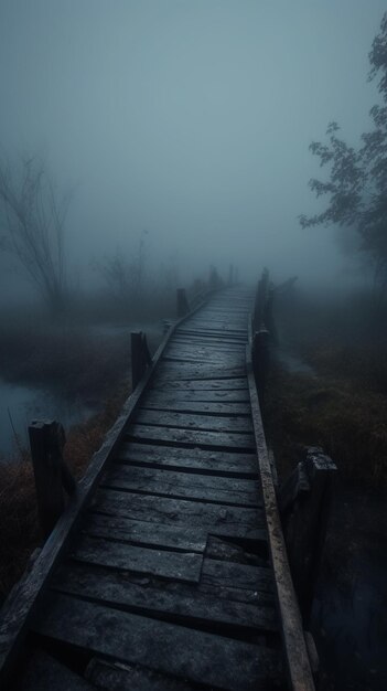 Een brug in de mist