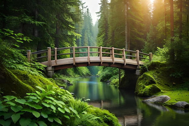 Een brug over een rivier in een bos