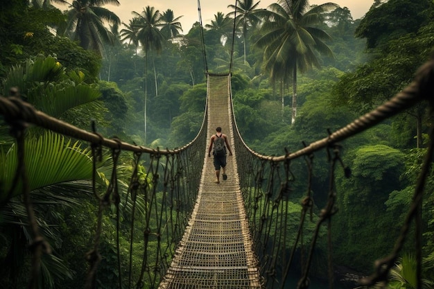 Foto een brug waar een man overheen loopt