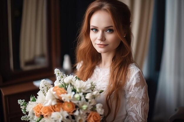 Een bruid met een boeket bloemen