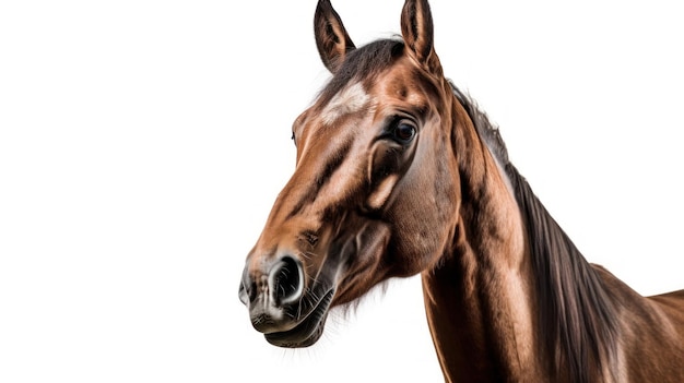 een bruin paard met een witte streep op zijn gezicht