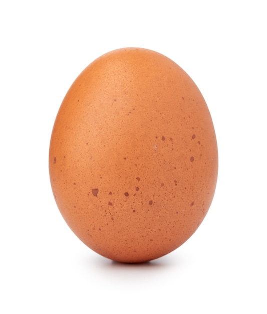 Een bruin rauw ei geïsoleerd op wit
