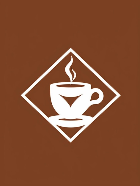 Een bruin-wit logo met een kopje koffie erop.