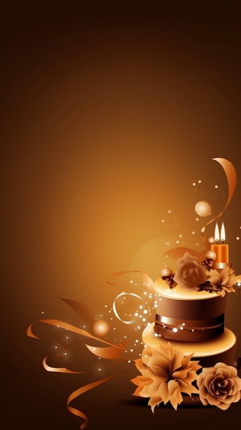 Een bruine en gouden achtergrond met een cake en kaarsen