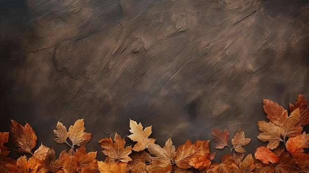 Een bruine en zwarte achtergrond met wat herfstbladeren.
