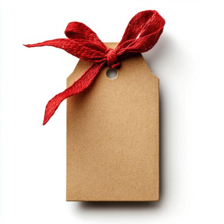 Foto een bruine geschenkdoos met een rode strik er aan vastgebonden