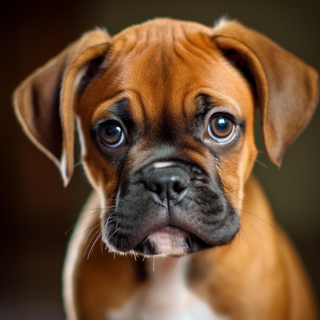 een bruine hond met een zwarte neus en een witte borst en een zwarte neus.