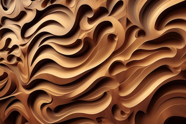 Een bruine houtstructuur met golvende lijnen en rondingen