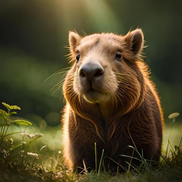 Een bruine wombat in het gras